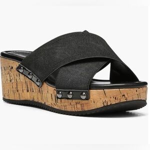 Donald J. Pliner Black Cork Wedge Slide Sandals